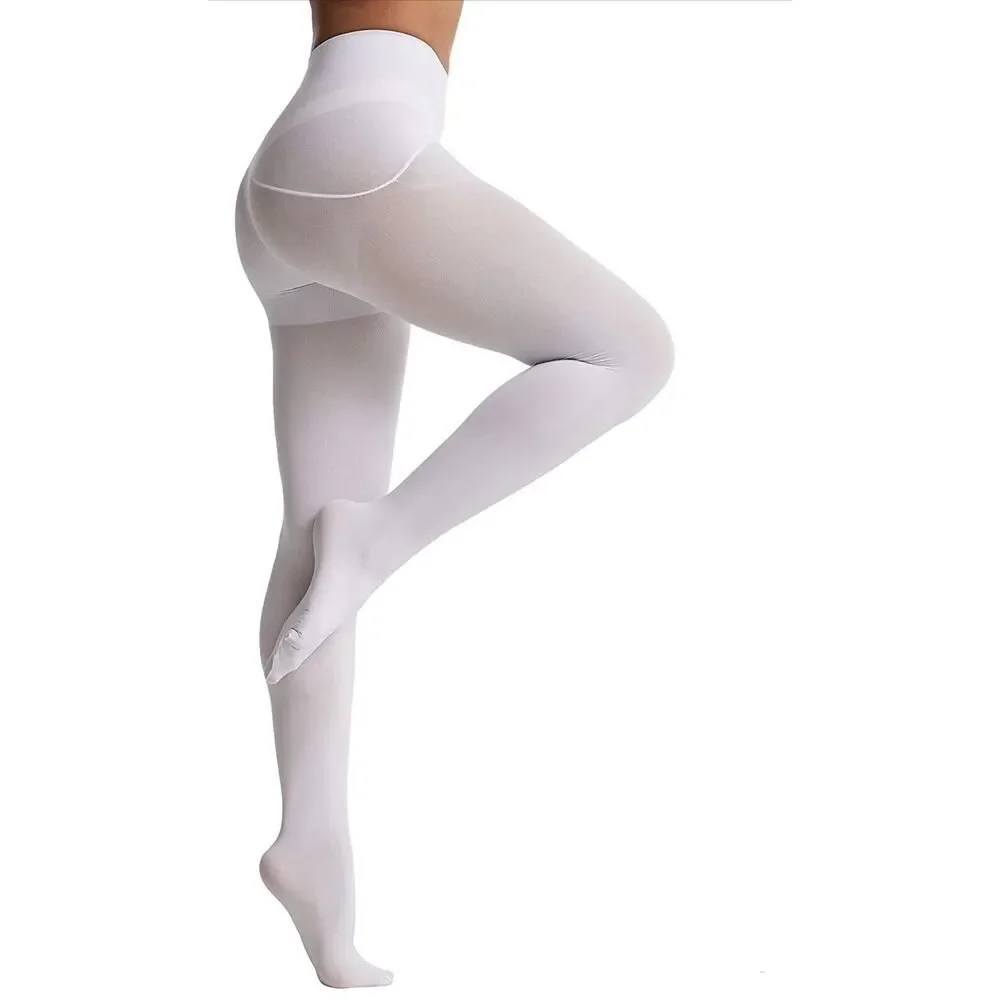 FROLA White Gloss Silky Seamless 80 Denier Tights NEW High Waist Tummy Control M